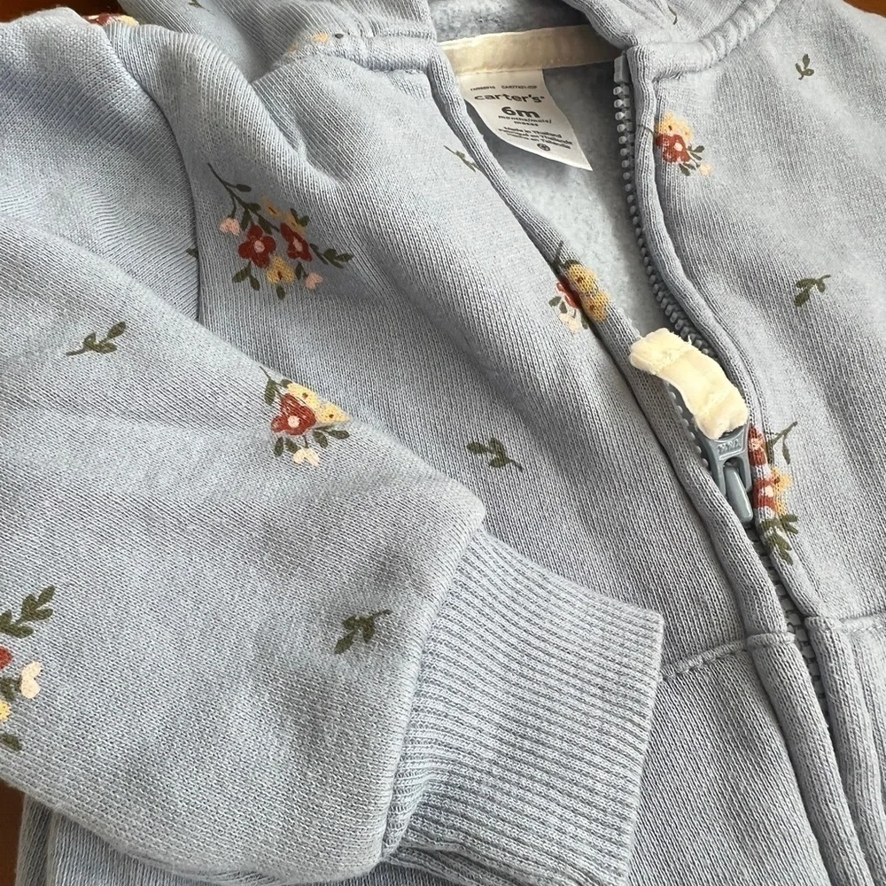 Bundle 2-Piece Fleece-Lined Blue Floral Hoodie & Pant Set size 6 months